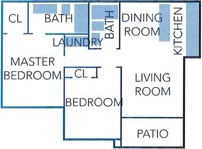 Elmwood Two Bedroom / Two Bath - 896 Sq.Ft.*